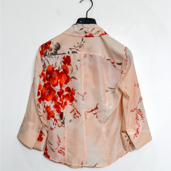 Hugo Boss Women's Silk Blouse - Red and Cream Floral - Picture 5 of 5